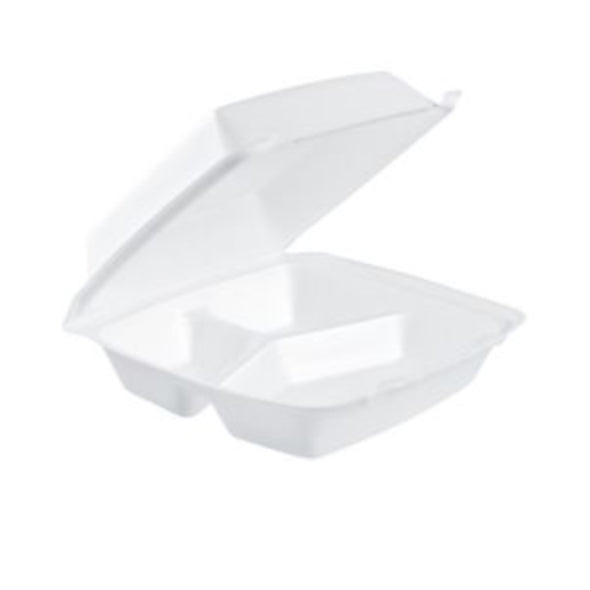 Performer® Medium 3-Compartment With Removable Hinged Lid, White, 8.4" x 7.9" x 3.3"