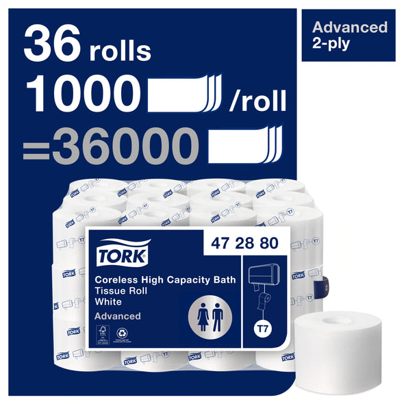 Tork® Coreless High-Capacity Toilet Paper Roll, White