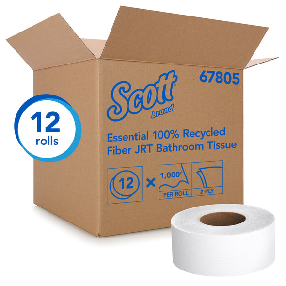 Scott® Essential Jumbo Roll Toilet Paper 100% Recycled Fiber 2-Ply, White, 1000' per Roll