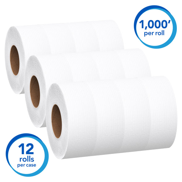 Scott® Essential Jumbo Roll Toilet Paper 100% Recycled Fiber 2-Ply, White, 1000' per Roll