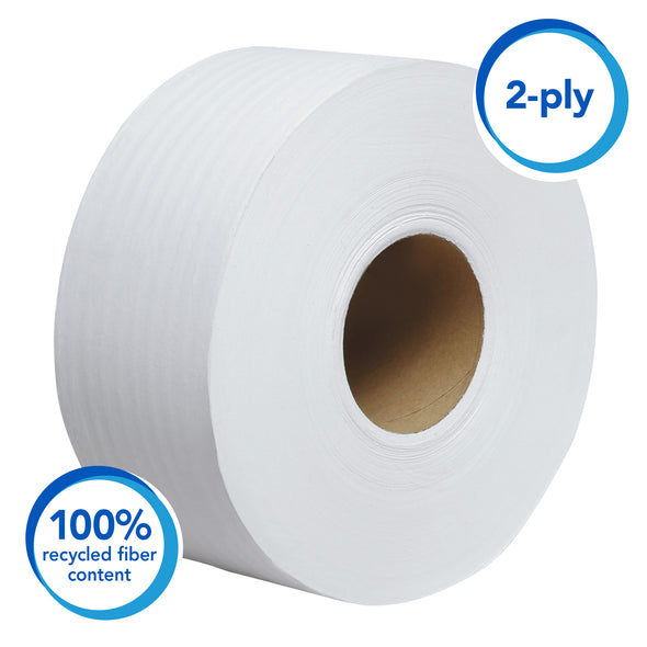 Scott® Essential Jumbo Roll Toilet Paper 100% Recycled Fiber 2-Ply, White, 1000' per Roll