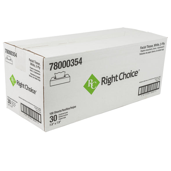 Right Choice™ Paper Facial Tissue 2-Ply 100 Sheet, White, 7.9" x 7.9"