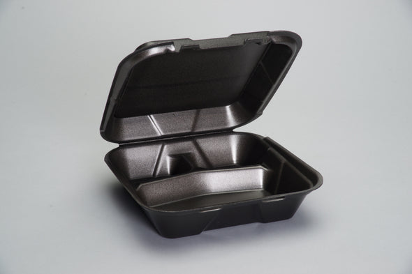 Snap-It® Hinged Container Large 3-Compartment 9-1/4" x 9-1/4" x 3", Black