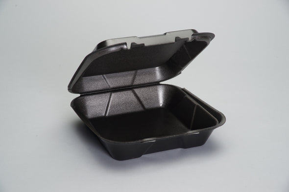 Snap-It® 1-Compartment Hinged Container, Black, 9.25" x 9.25" x 3", Large