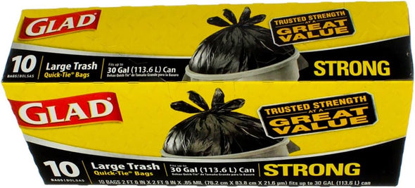 Glad® Strong Quick-Tie® Can Liners, LLDPE, 30-Gal, Black