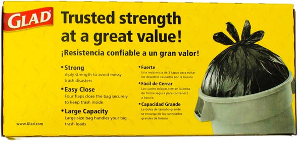 Glad® Strong Quick-Tie® Can Liners, LLDPE, 30-Gal, Black