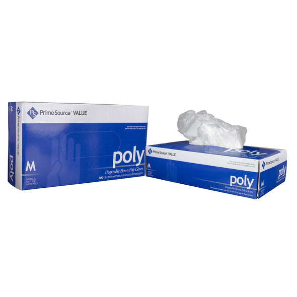 Prime Source® Blown Poly Value Glove, Clear, .3 Mil