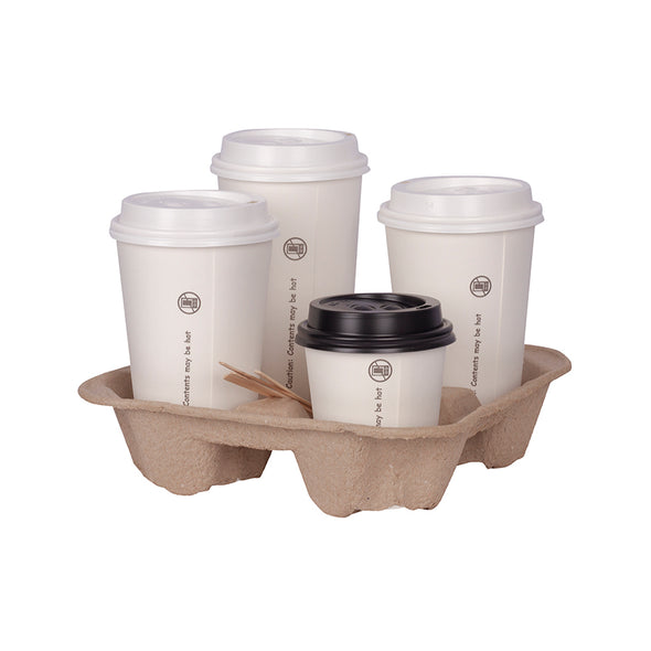 Prime Source® Recycled Pulp 4 Cup Carrier, Kraft, For Up to 32 Oz Cups