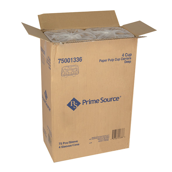 Prime Source® Recycled Pulp 4 Cup Carrier, Kraft, For Up to 32 Oz Cups