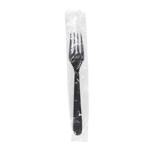 Prime Source® Individually Wrapped Polystyrene Fork, Black, Heavy Weight