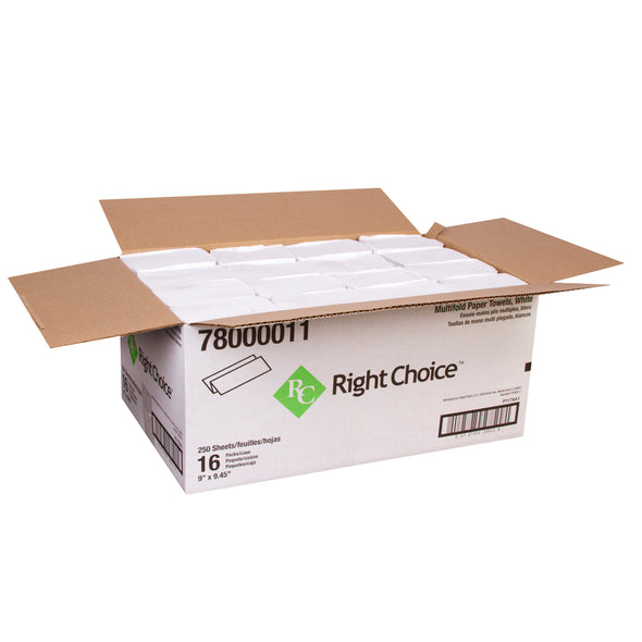 Right Choice™ Paper Multifold Towel 1-Ply 250-Sheets, White, 9" x 9.45"