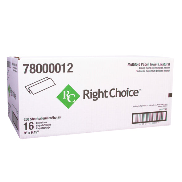 Right Choice™ Paper Multifold Towel 1-Ply 250-Sheets, Kraft, 9" x 9.45"