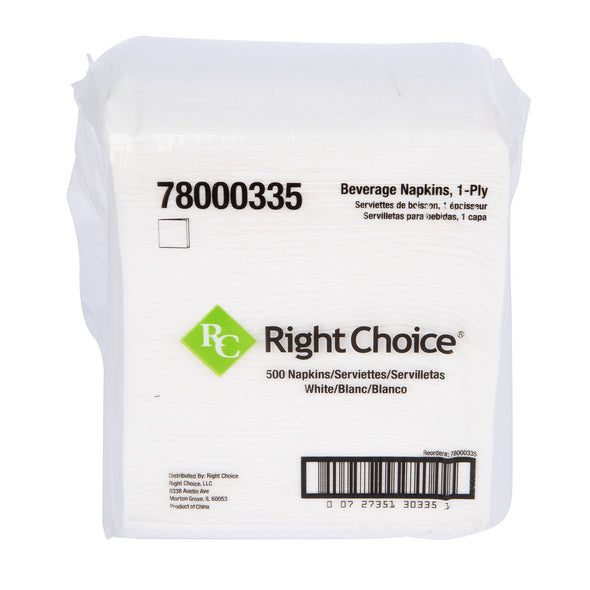 Right Choice™ Beverage Napkin 1-Ply, White, 9" x 9"