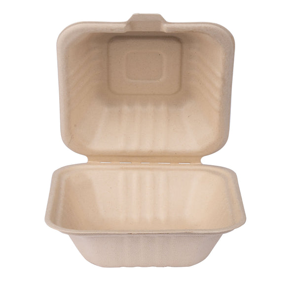 Molded Fiber Hamburger Clamshell Container, Kraft, 6"