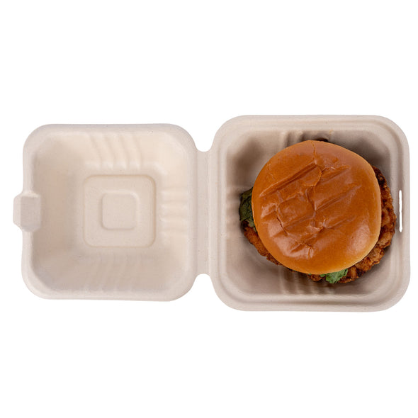 Molded Fiber Hamburger Clamshell Container, Kraft, 6"