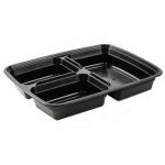 3-Compartment Polypropylene Deli Container w/ Lid, 39 Oz, 9.75" x 7.6" x 1.6"