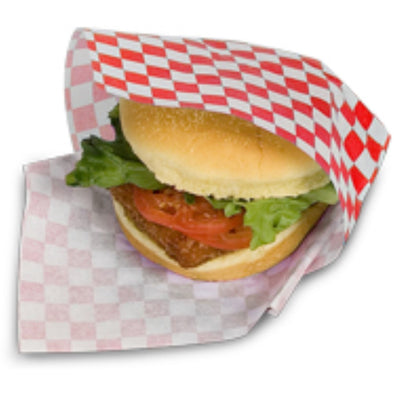 Red Check Paper Grease-Resistant Sandwich Wrap and Basket Liner, 12" L x 12" W