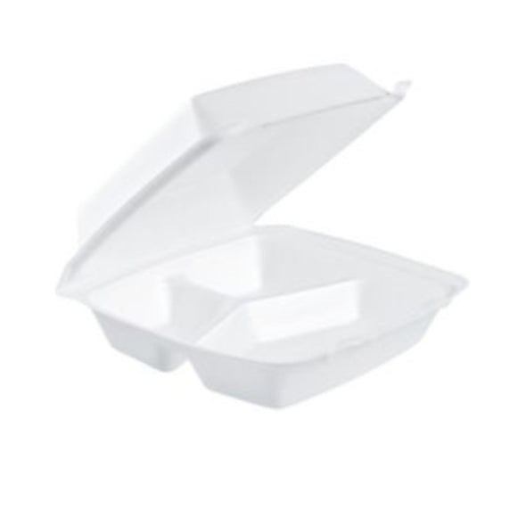 Performer® Large Three Compartment Hinged Lid With Removable Lid, 9.4" x 9" x 3", White