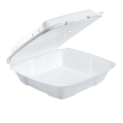 Performer® EPS 1 Compartment Container with Lid, White, Large, 9.4" x 9" x 3", 200 Ct.