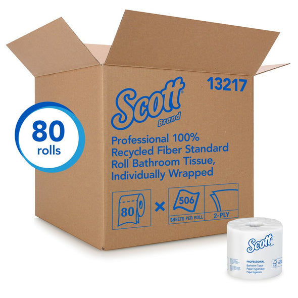 Scott® Paper Toilet Tissue, Recycled Fiber, White, 80 Rolls