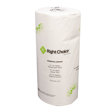 Right Choice™ Paper Kitchen Roll Towel 2-Ply 250-Sheet, White, 11" x 8"