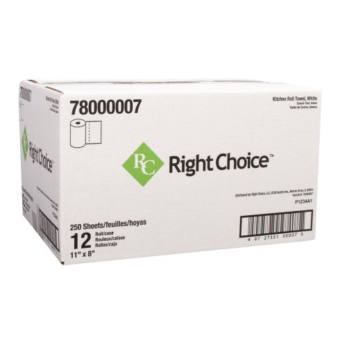 Right Choice™ Paper Kitchen Roll Towel 2-Ply 250-Sheet, White, 11" x 8"